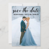 Modern Script Save The Date Engagement Photo B