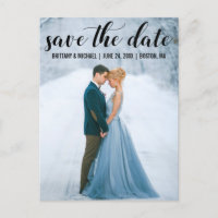 Modern Script Save The Date Engagement Photo B
