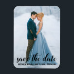 Modern Script Save The Date Engagement Photo BL Magnet<br><div class="desc">Modern Script Save The Date Engagement Couple Photo Magnet</div>
