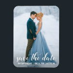 Modern Script Save The Date Engagement Photo WB Magnet<br><div class="desc">Modern Script Save The Date Engagement Couple Photo Magnet</div>
