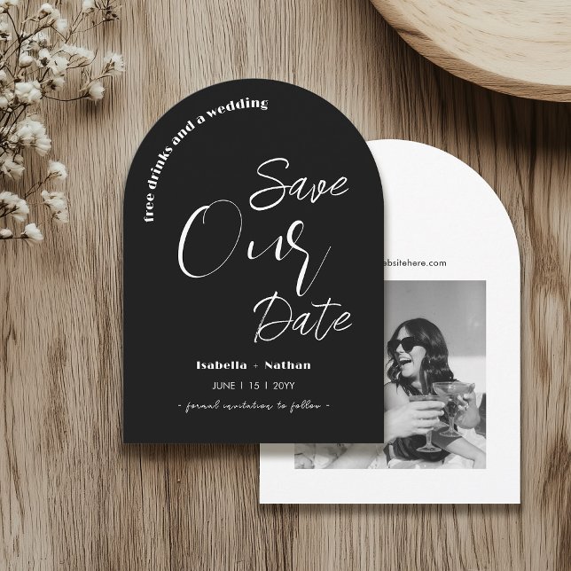 Modern Script Save The Date Free Drinks Wedding Invitation (Creator Uploaded)