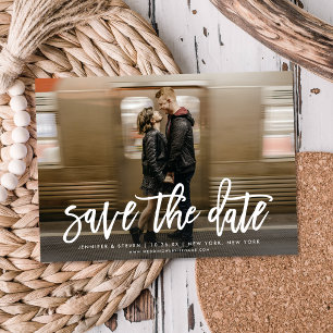 Modern Script Save The Date Photo Announcement