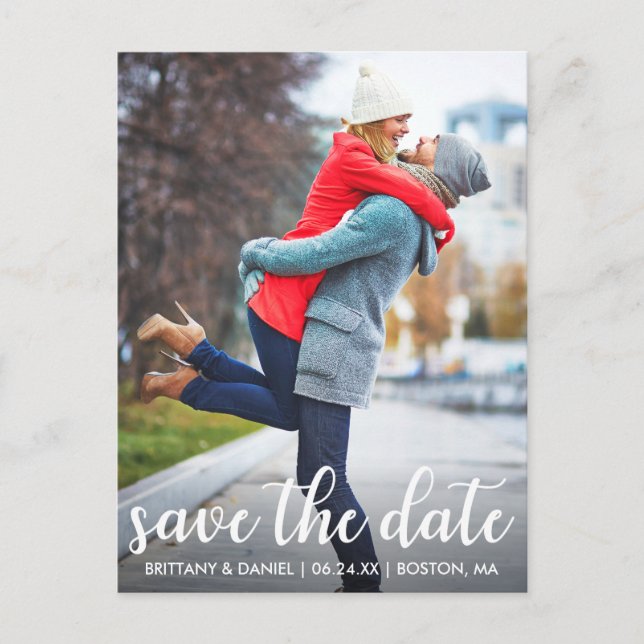 Modern Script | Save The Date Photo Announcement Postcard (Front)