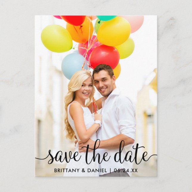 Modern Script Save the Date Photo Postcard (Front)