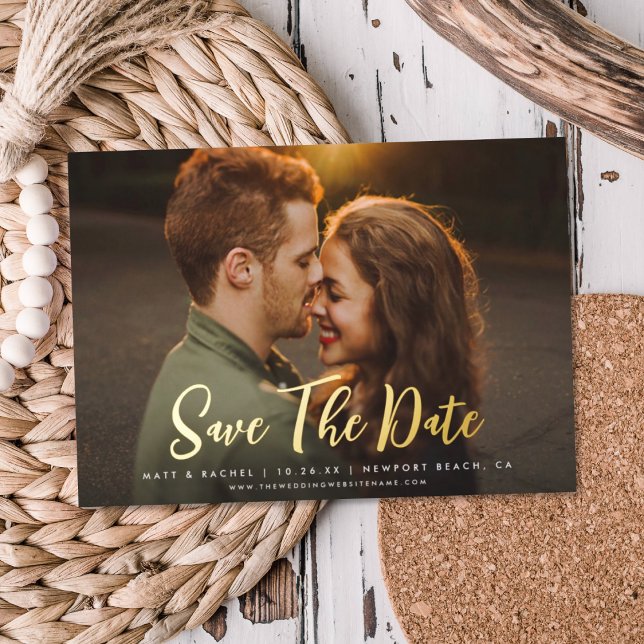 Modern Script SAVE THE DATE Photo REAL Foil Invita (Creator Uploaded)