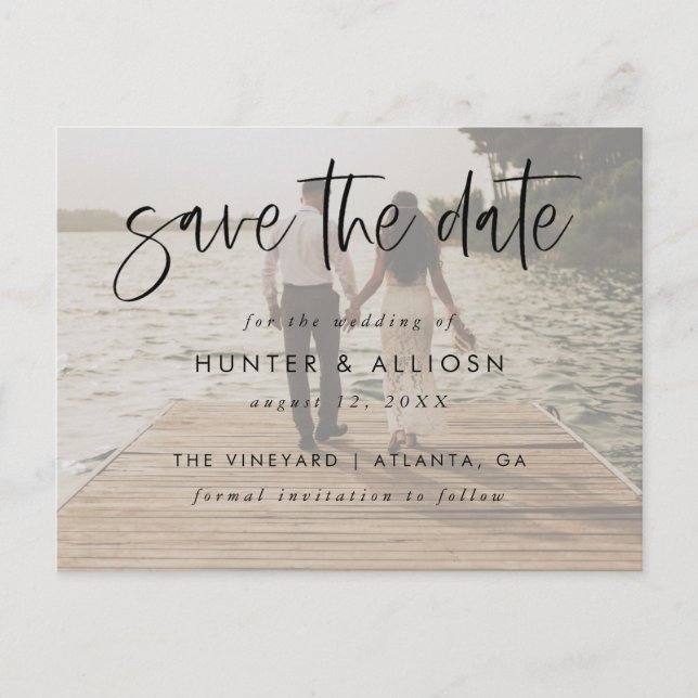 Modern Script Save The Date PostCard (Front)