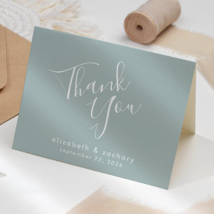 Modern Script Sea Glass Green Wedding Thank You Card