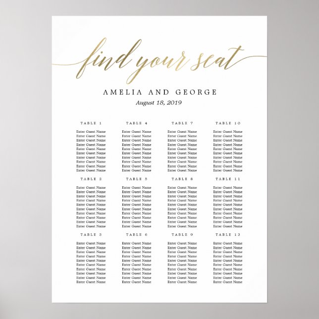 Modern Script Seating Chart Poster (Front)