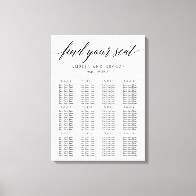 Modern Script Seating Chart Wrapped Canvas (Front)