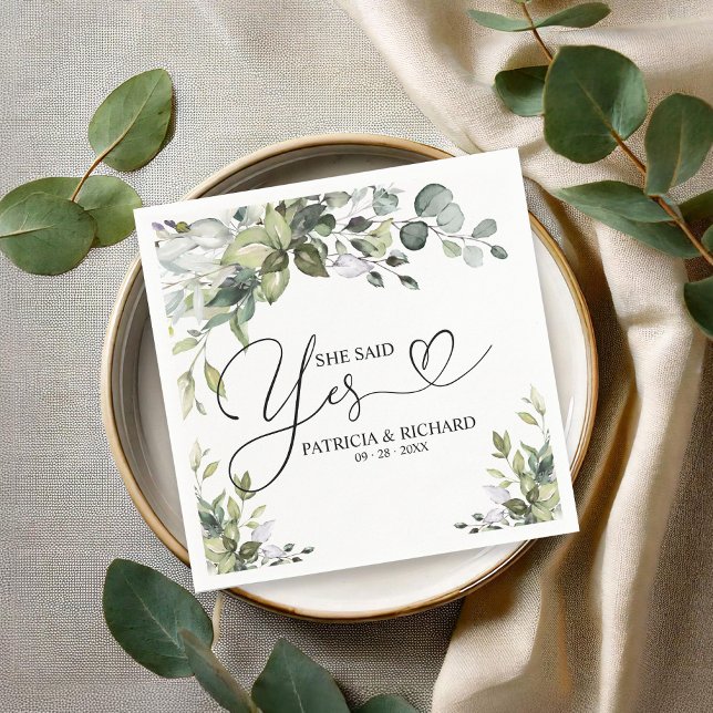Modern Script She Said Yes Engagement Cocktail Napkin (Creator Uploaded)