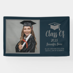 Modern Script Silver 2023 Custom Graduation Square Banner