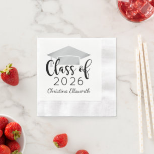 Modern Script Silver 2025 Custom Graduation Napkin