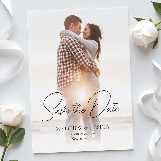 Modern Script Simple 2 Photo Wedding QR Code Save The Date (Modern Script Simple 2 Photo Wedding QR Code Save The Date)