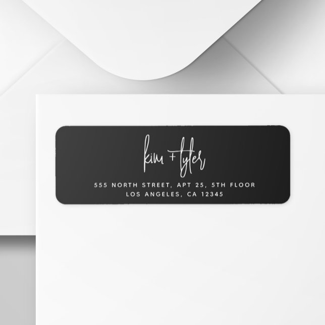 Modern script simple black wedding return address (Creator Uploaded)