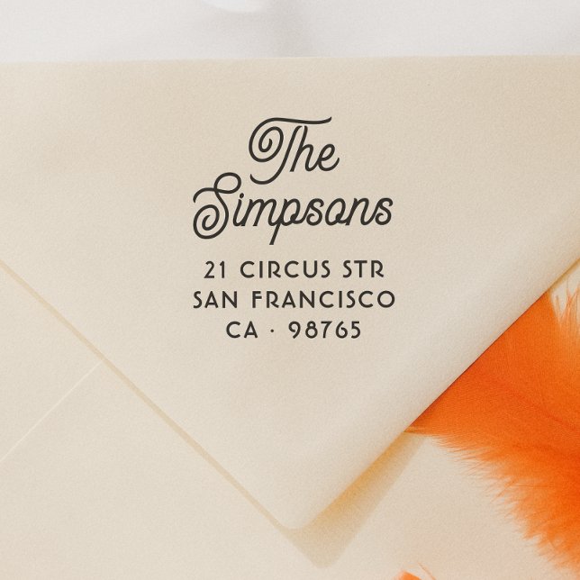 Modern Script Simple Family Name & Return Address Rubber Stamp (Rubber Stamp Mock-up)