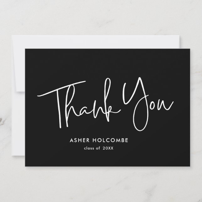 Modern Script Simple Graduation Thank You Card (Front)
