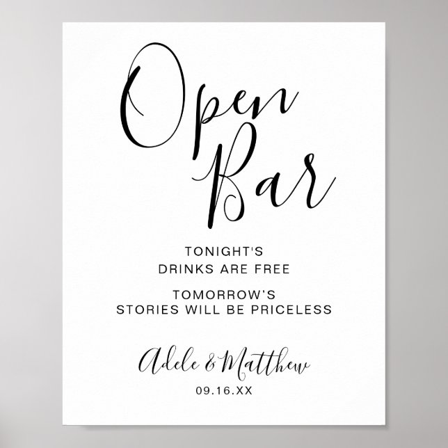 Modern Script Simple Open Bar Sign (Front)