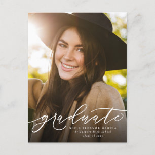 Modern script simple photo graduation invitation postcard