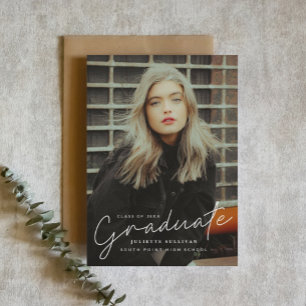 Modern Script Simple Photo Graduation Invitations