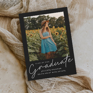 Modern Script Simple Photo Graduation Invitations