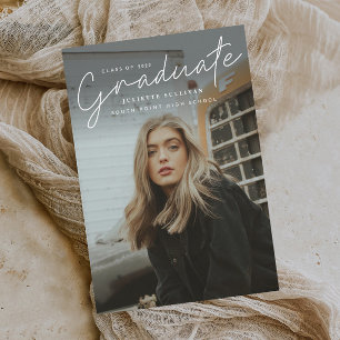 Modern Script Simple Photo Graduation Magnetic Invitation