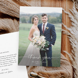 Modern Script Simple Photo Wedding Thank You Card