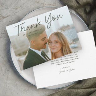 Modern Script Simple Photo Wedding Thank You Card
