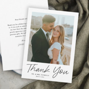 Modern Script Simple Photo Wedding Thank You Card