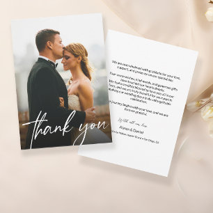 Modern Script Simple Photo Wedding  Thank You Card