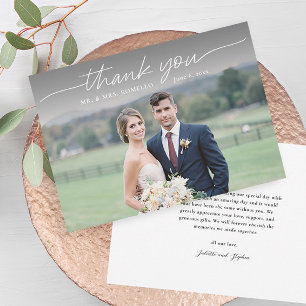 Modern Script Simple Photo Wedding Thank You Card