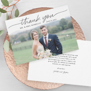 Modern Script Simple Photo Wedding Thank You Card