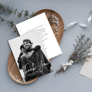 Modern Script Simple Photo Wedding Thank You Card