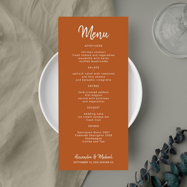 Modern script simple terracotta wedding  menu (Creator Uploaded)