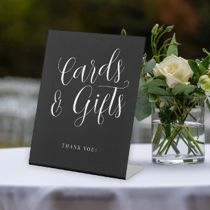 Modern script simple wedding cards gifts black pedestal sign