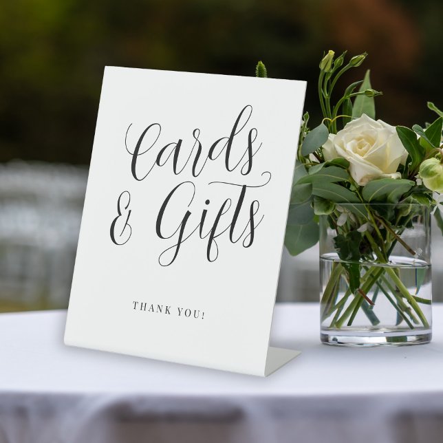Modern script simple wedding cards gifts pedestal sign (Creator Uploaded)