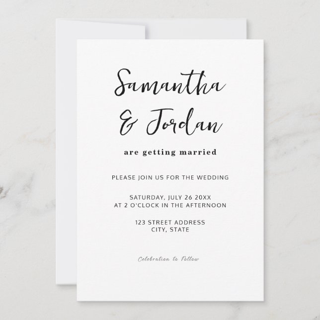 Modern Script Simple Wedding Invitation (Front)