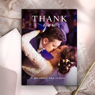 Modern Script Simple Wedding Photo Elegant Thank You Card