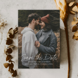 Modern Script Simple Wedding Photo Save The Date Magnetic Invitation