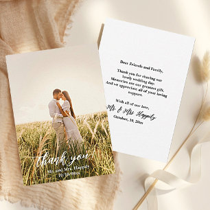 Modern Script Simple Wedding Photo Thank You Card