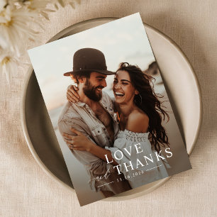 Modern Script Simple Wedding Photo Thank You Card