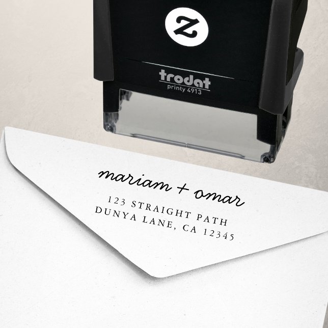 Modern Script Simple Wedding Return Address Self-inking Stamp (Creator Uploaded)