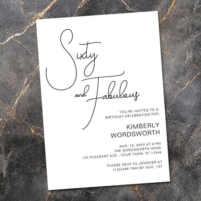 Modern Script Sixty and Fabulous 60th Birthday Invitation (Creator Uploaded)
