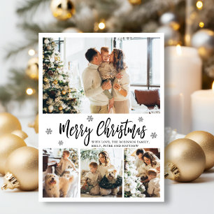 Modern Script Snowflake 4 Photo Collage Christmas  Holiday Card