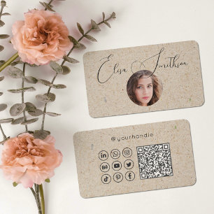  Modern Script Social Media QR Code Add Your Photo Business Card