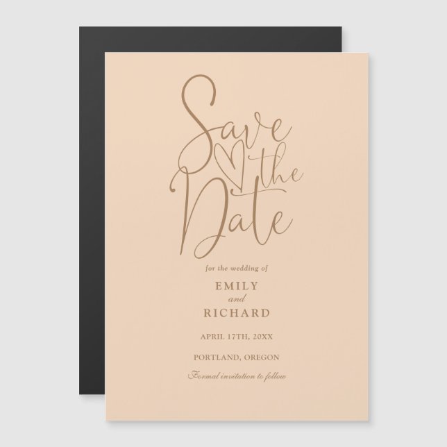 Modern Script Soft Peach Wedding Save The Date Magnetic Invitation (Front/Back)