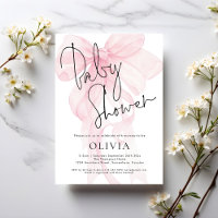 Modern Script Soft Pink Bow Baby Shower