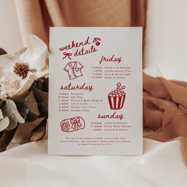 Modern Script Spa Bachelorette Weekend Itinerary Enclosure Card (Creator Uploaded)