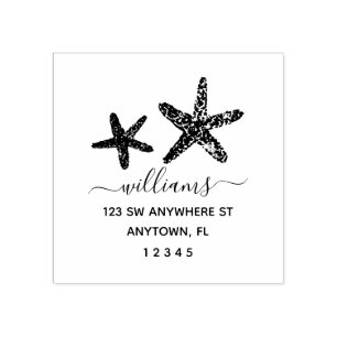 Modern Script Starfish Return Address Personalised Rubber Stamp