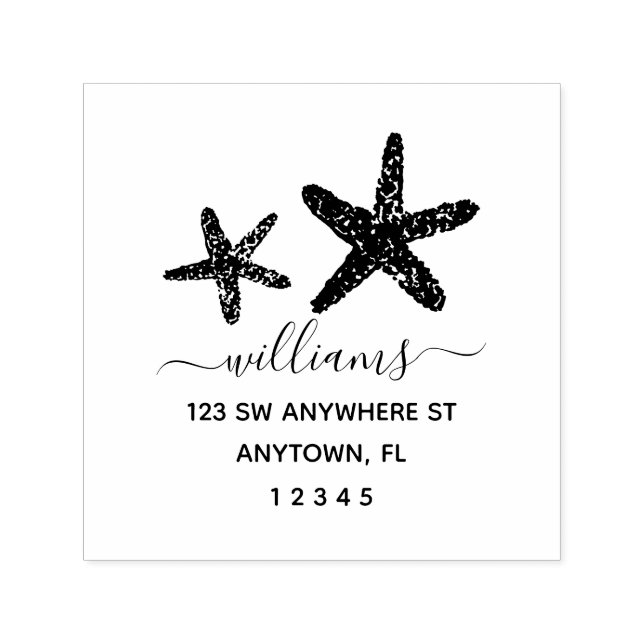 Modern Script Starfish Return Address Personalised Self-inking Stamp (Design)