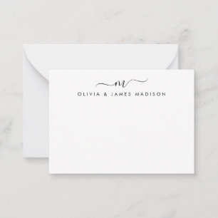 Modern Script Swash Monogram Couple Stationery Card